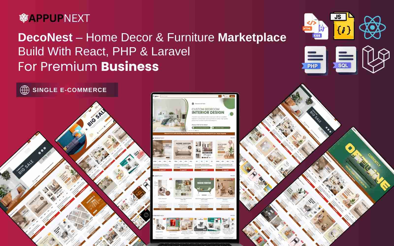 DecoNest – Home Decor & Furniture Marketplace  Build With React, PHP & Laravel