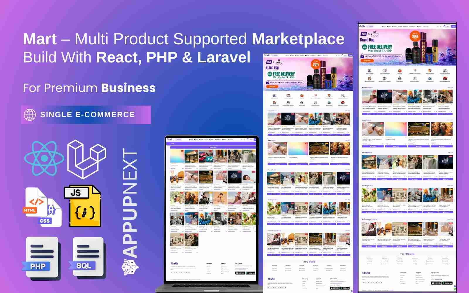 Mart – Multi Product Supported Marketplace  Build With React, PHP & Laravel