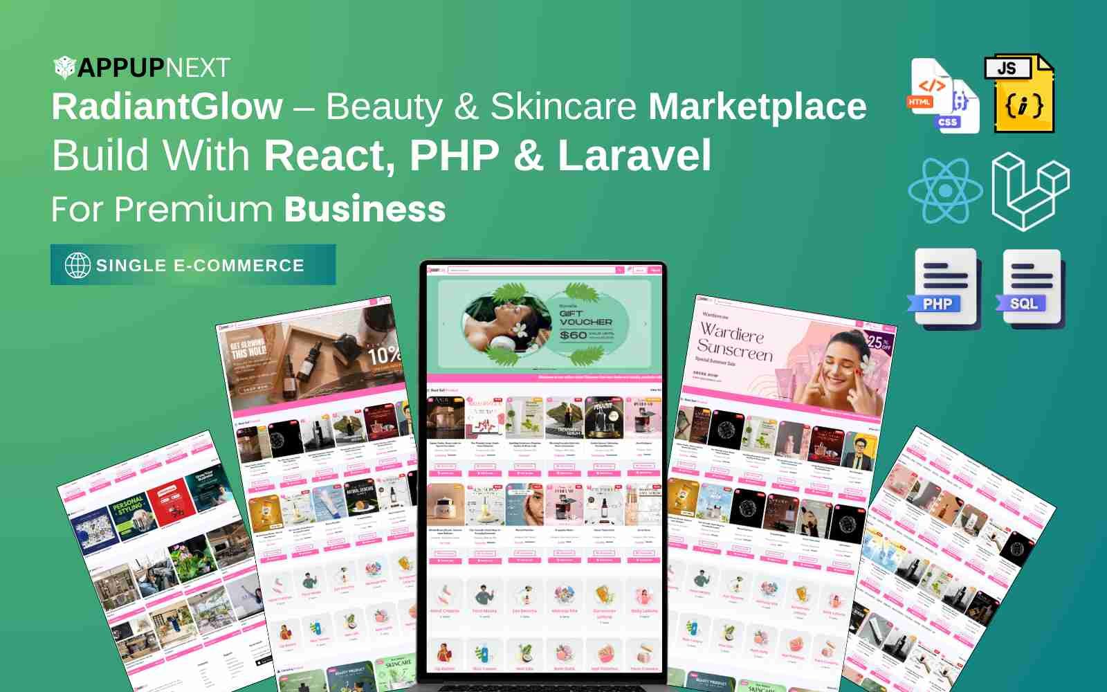 RadiantGlow – Beauty & Skincare Marketplace  Build With React, PHP & Laravel
