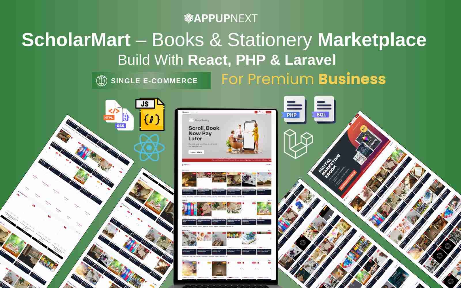 ScholarMart – Books & Stationery Marketplace  Build With React, PHP & Laravel