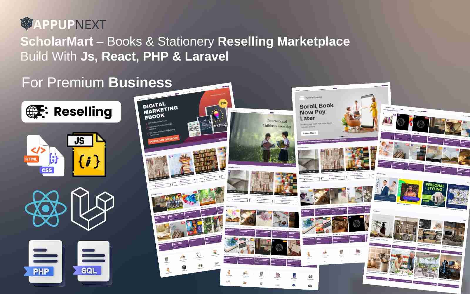 ScholarMart – Books & Stationery Reselling Marketplace  Build With Js, React, PHP & Laravel