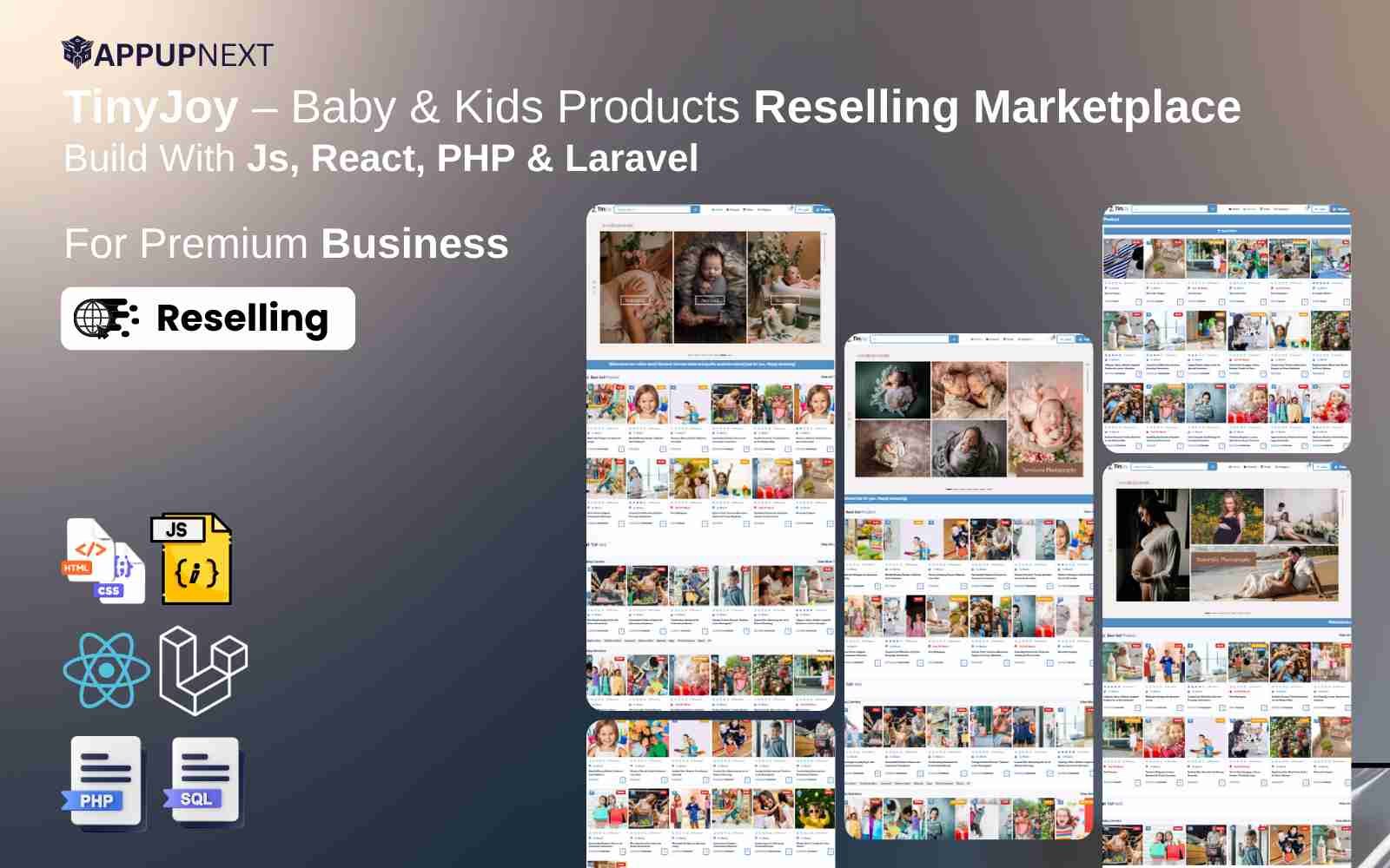 TinyJoy – Baby & Kids Products Reselling Marketplace Build With Js, React, PHP & Laravel